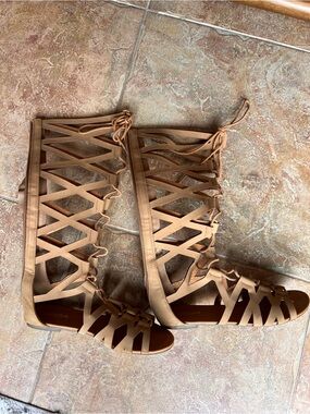 Soda Tan Lace-Up Gladiator Knee-High Sandals